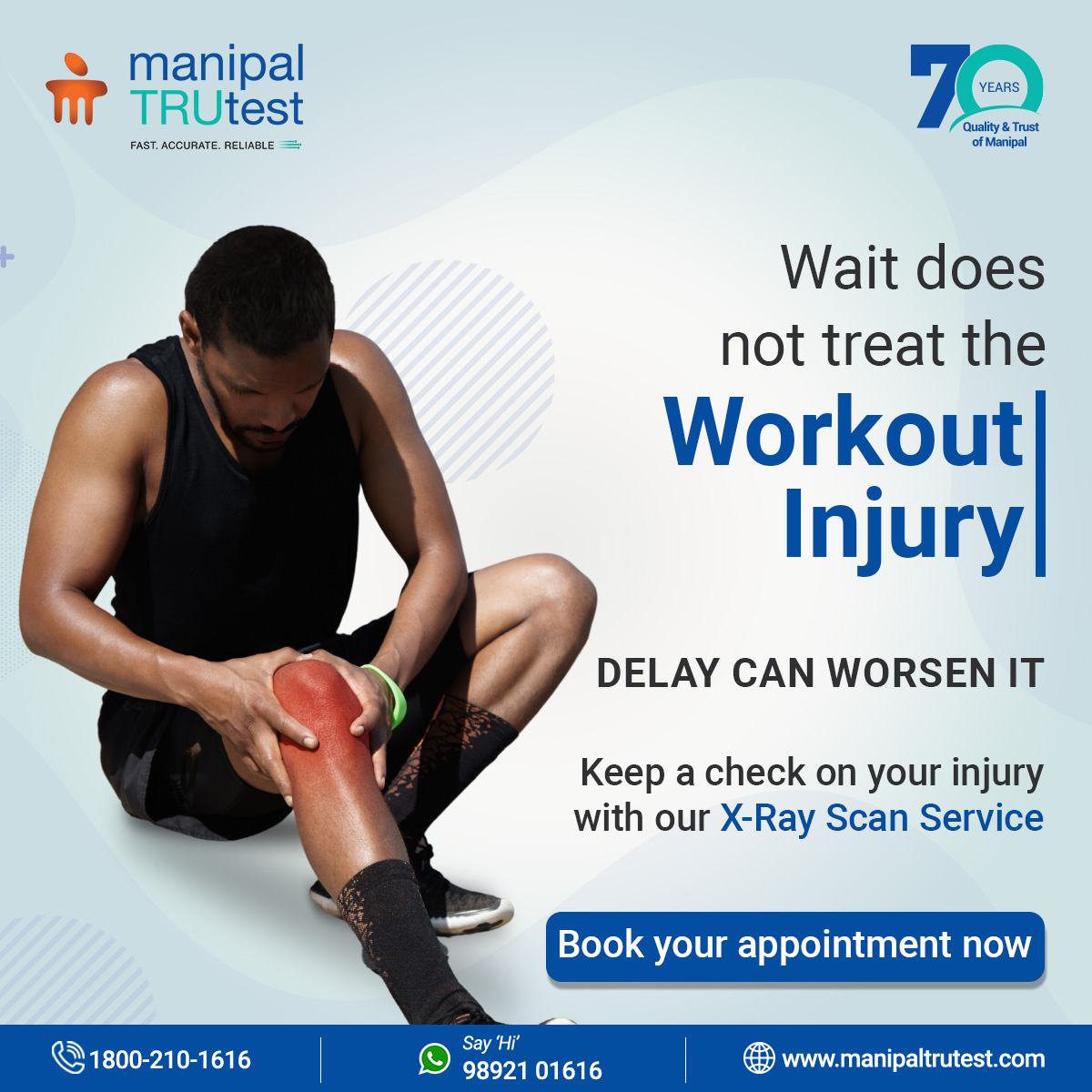 manipalTRUtest's tweet photo. Don't let a #WorkoutInjury slow you down! At #ManipalTRUtest, we understand the importance of getting back to peak performance.

Book your #appointment now and get on the road to #recovery!

For more information, 
Call us at - 1800 210 1616
WhatsApp us at - +919892101616 https://t.co/DVL9jI3CX5