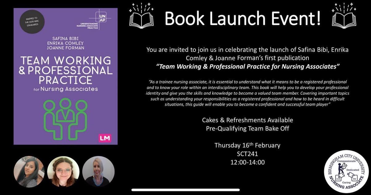 It’s the #NA <a href="/TNA_BCU/">BCU Nursing Associates</a> Book Launch today! Can’t wait to celebrate with you <a href="/originalsaf/">Safina Bibi</a> <a href="/3nrika/">Enrika 💙</a> <a href="/joanneforman78/">Joanne Forman</a> 💕📚#nursingassociates #TNA #Bakeoff  <a href="/BCUHELS/">BCU HELS</a>