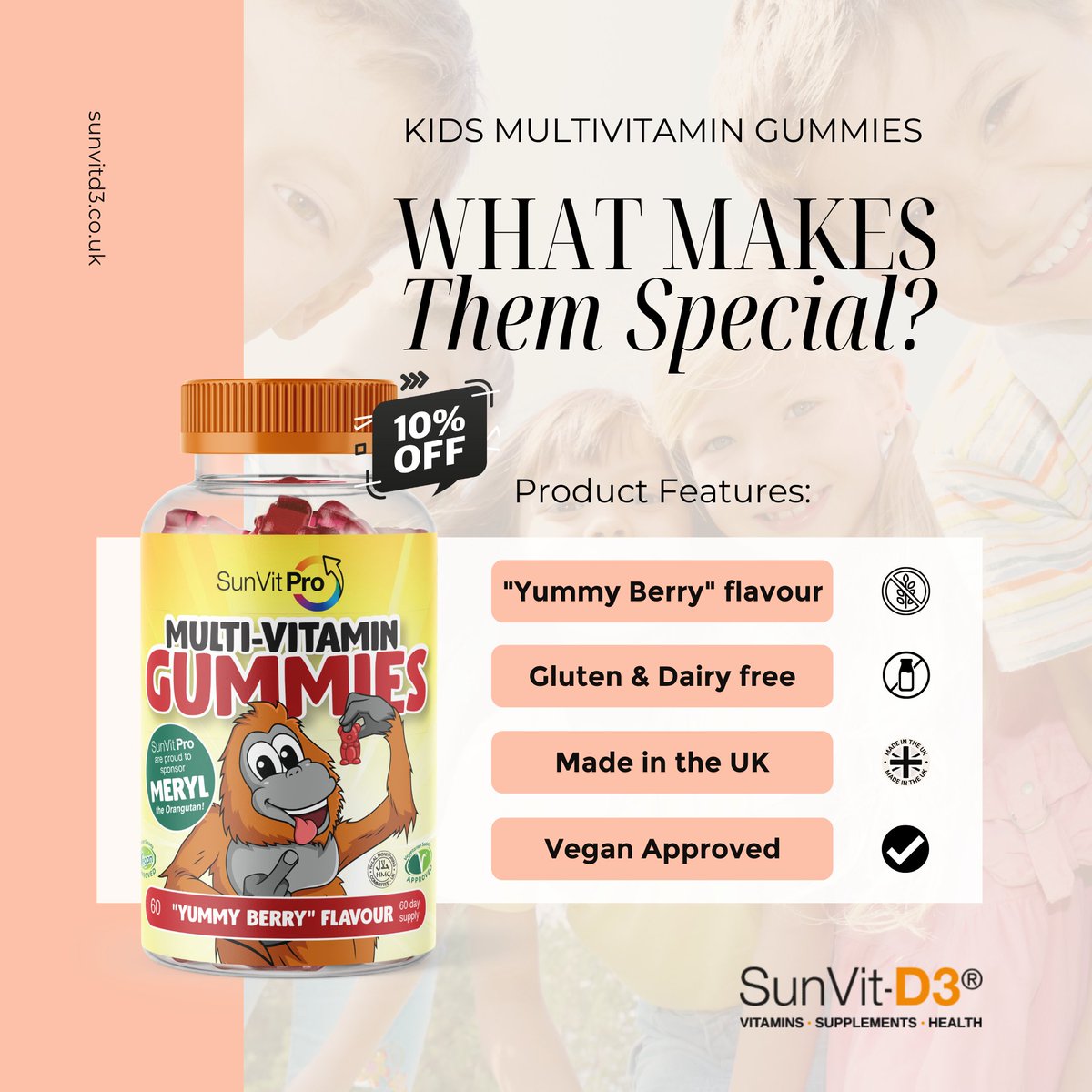 What makes our NEW kid's multi-vitamin gummies so special? 👇 

They contain 12 vital vitamins and minerals to help support your child's active healthy lifestyle
Special launch offer - get 10% off＊ with code: MERYL1 🚀 

Shop now:

#borneosurvivalfoundation
