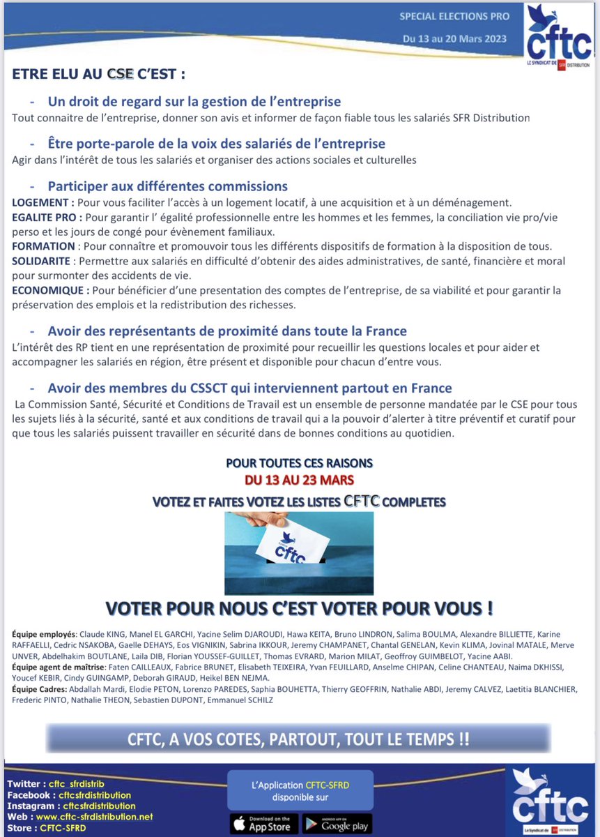 cftc_sfrdistrib's tweet photo. 🚨Les Élections Professionnelles « CFTC Mars 2023 » communiqué 2
🗳️🗳️Votez CFTC 🗳️🗳️
Nous représentons toutes les catégories d’emplois
Les représentants CFTC sont : des conseillers/eres / rpv-rpvi / CDV / fonction support siège. 💪🏻
#SFRDISTRIBUTION
#CFTCAVOSCOTES https://t.co/YF4boMfXKv