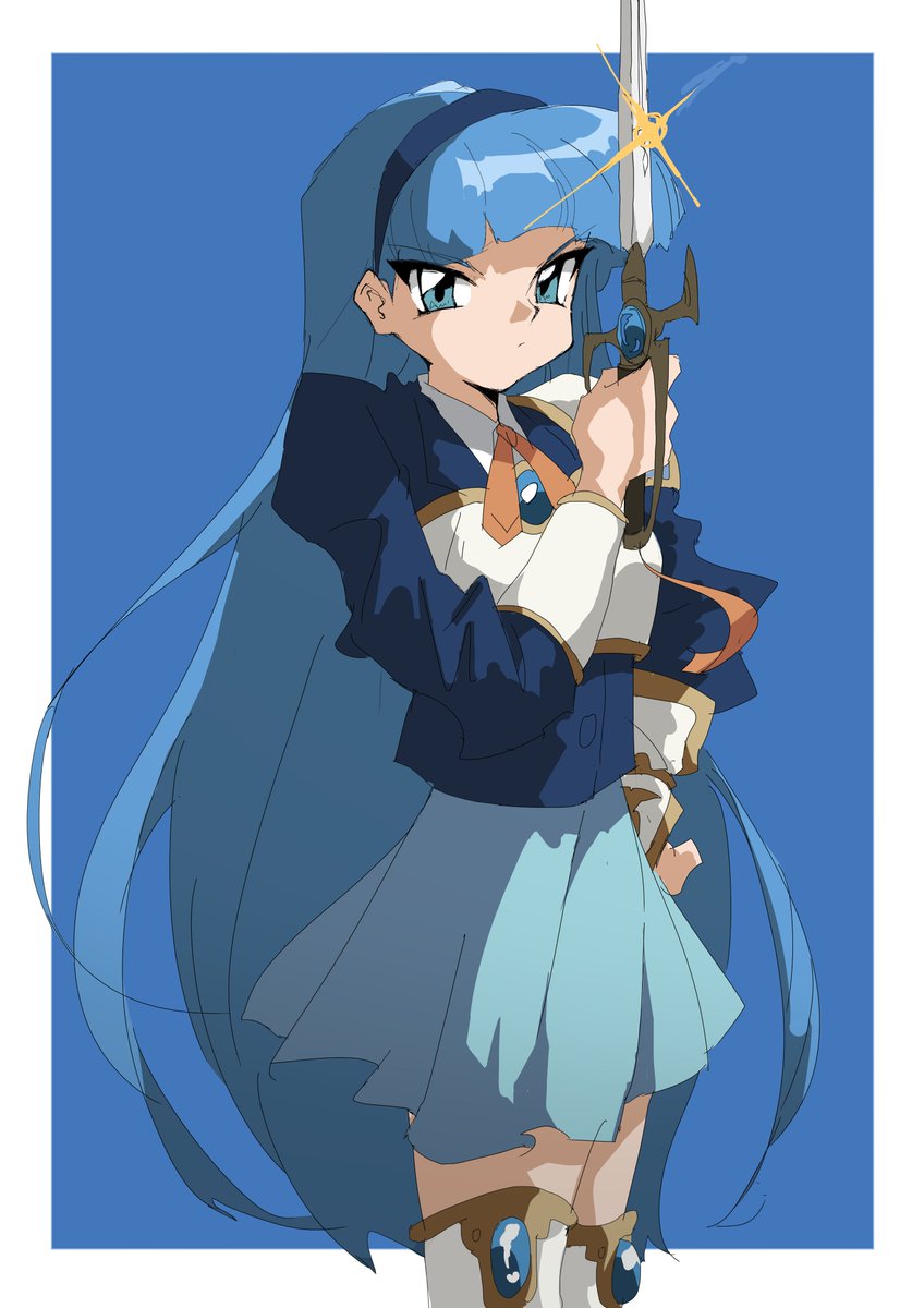 1girl blue hairband weapon solo sword hairband long hair  illustration images