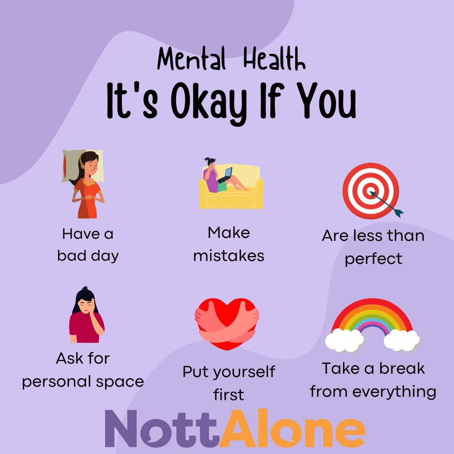 It's okay to have a bad day. You can take a break, make mistakes or ask for some space, because it is okay. It is important to take care of yourself. Our mental health resources and services are available to support children and young people;  nottalone.org.uk/browse/mental-…