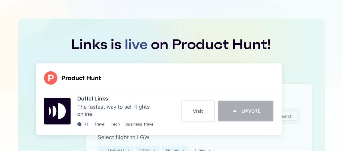 DuffelHQ's tweet image. 🚀 Exciting news! Duffel Links is now live on Product Hunt - thank you @mwseibel for hunting us! Help us spread the word and support us by joining the discussion now:
bit.ly/3K8PGmW
#lowcode #travel #producthunt