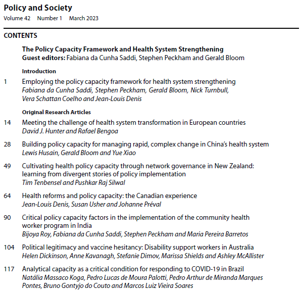 PolicySociety's tweet photo. 📢 New Issue 42(1)!

"The Policy Capacity Framework and Health System Strengthening" is out!

Co-edited by @fasaddi #StephenPeckham &amp; #GeraldBloom, the Issue applies the policy capacity framework to health systems in the Global South and the Global North👇
https://t.co/OUN5t58h7w https://t.co/xFUc4g9joE
