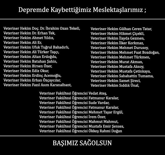 Depremde hayatını kaybeden meslektaşlarım  🎗️