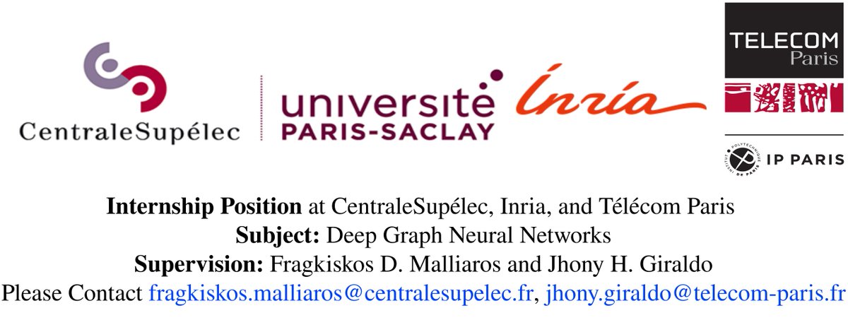 Jhony H. Giraldo (@jhonyhgiraldo) on Twitter photo An internship position is open to work on Deep Graph Neural Networks at <a href="/centralesupelec/">CentraleSupélec</a>, <a href="/Inria_Saclay/">Centre Inria de Saclay</a>, and <a href="/telecomparis/">Télécom Paris</a>. The intern will be jointly supervised between <a href="/frank8m/">Fragkiskos Malliaros</a> and myself. Please spread the voice 😄. For further details please see: drive.google.com/file/d/1bLLwHG… An internship position is open to work on Deep Graph Neural Networks at <a href="/centralesupelec/">CentraleSupélec</a>, <a href="/Inria_Saclay/">Centre Inria de Saclay</a>, and <a href="/telecomparis/">Télécom Paris</a>. The intern will be jointly supervised between <a href="/frank8m/">Fragkiskos Malliaros</a> and myself. Please spread the voice 😄. For further details please see: drive.google.com/file/d/1bLLwHG…