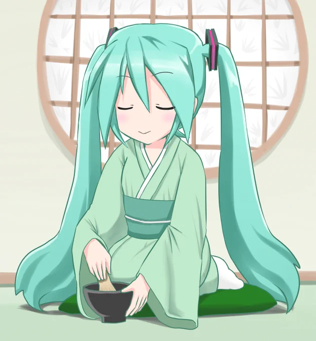 ななわ(ミクテト)さんのミクさん!ミクさんが点ててくれたお茶、飲みたいホー…!(*'▽')【】 #piapro #初音ミク 