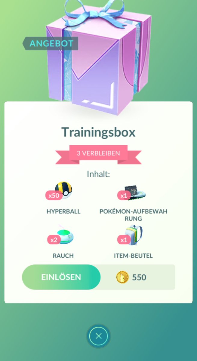 Achtung bei dieser Box, wenn ihr eure Aufbewahrung bereits 100% ausgebaut habt kauft diese lieber nicht, es ist gut möglich das ihr nur Bälle und Rauch erhaltet
#PokemonGO ich werde es nicht testen😅