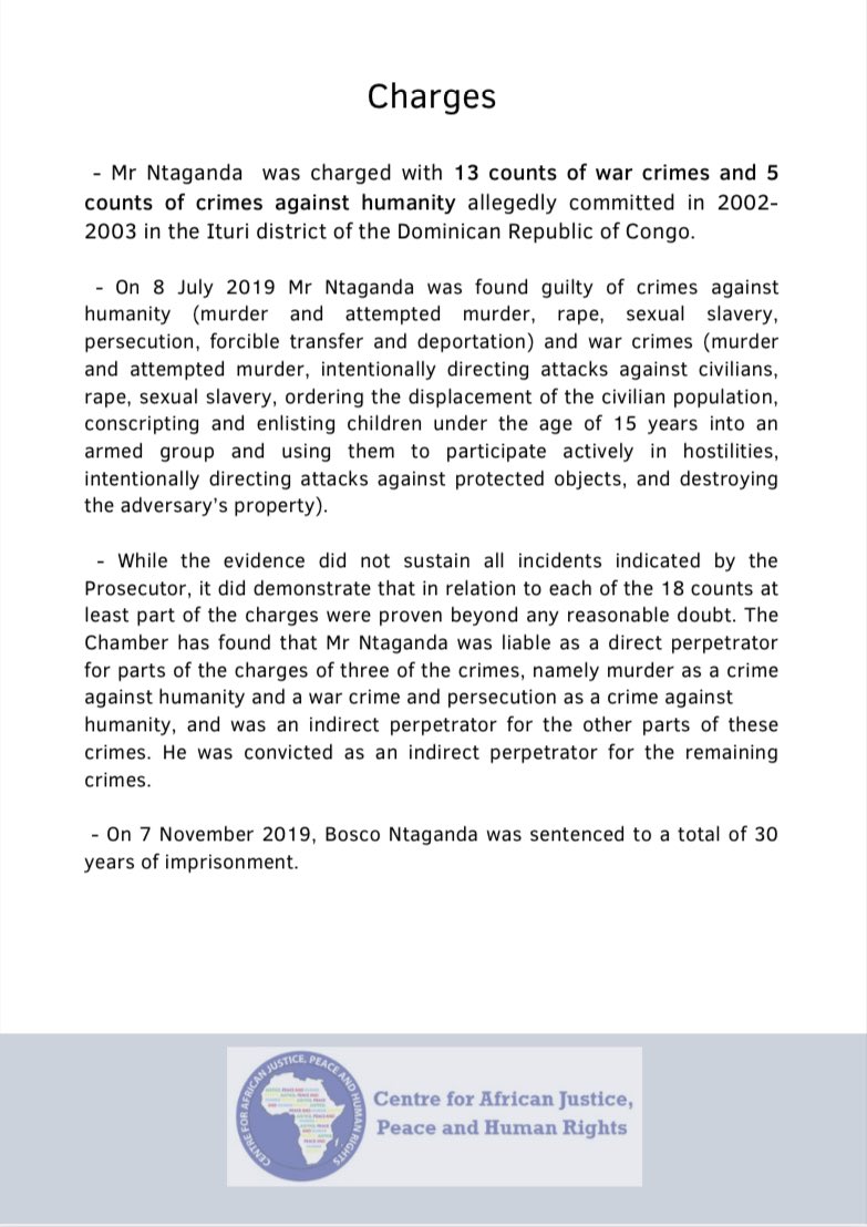 CentreRights's tweet photo. The Centre for African Justice would like to present the case of Bosco Ntaganda. Our Capacity Building Team has been working diligently to provide these case briefs so make sure to check out our website! #icc #criminaljustice #cajph #education #casebrief https://t.co/DLfTGv7alk