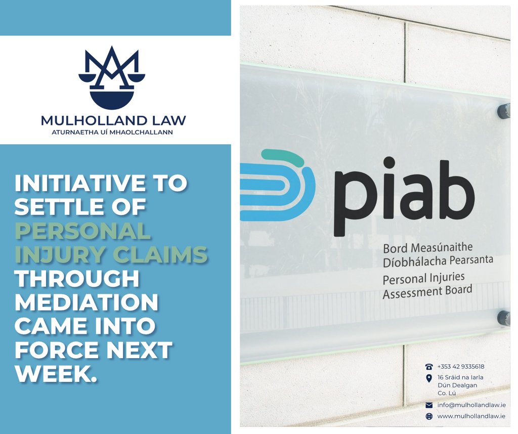 LAWMulholland's tweet photo. From this week if a claimant litigates to seek a higher amount of compensation - but the court award is lower than the PIAB offer, then they will not recover their costs and will be generally liable for the respondent's costs as well.https://t.co/A7X9Z0EatD #PersonalInjury https://t.co/9ItM3EcFrs