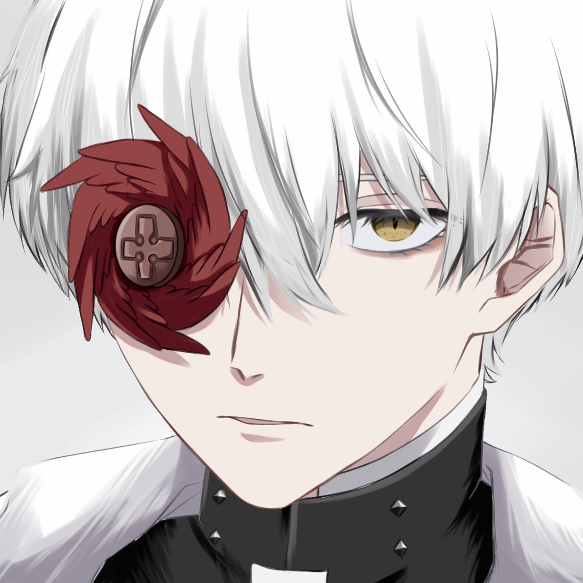 1boy male focus white hair solo yellow eyes looking at viewer closed mouth  illustration images