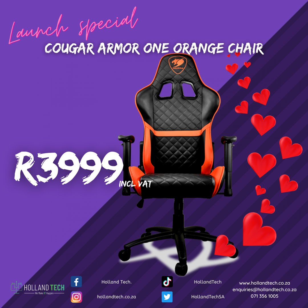 Upgrade your gaming setup with Cougar Armor One Orange Chairs! 🎮🔥 Don't miss out on this limited time launch offer! #GamingChair #UpgradeYourSetup #LaunchSpecial #LimitedTimeOffer #Cougar #HollandTech @XvGSA