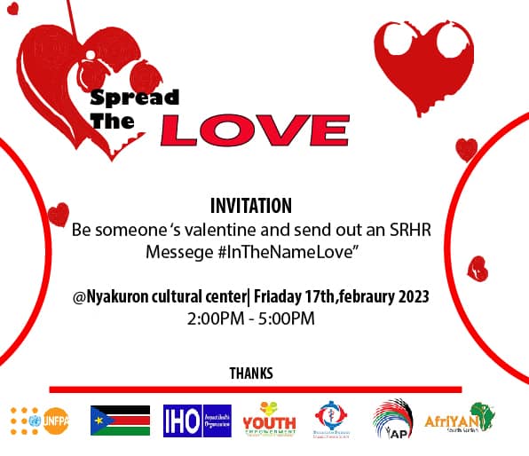 We are continuing to celebrate the #MonthofLove.

Join us on 17 February from 2:00-5:00PM at #NyakuronCulturalCenter.

@UNFPASouthSudan @IHOSavinglives @AfriYAN_SSD 

#InTheNameofLove #Musharaka4Tanmiya