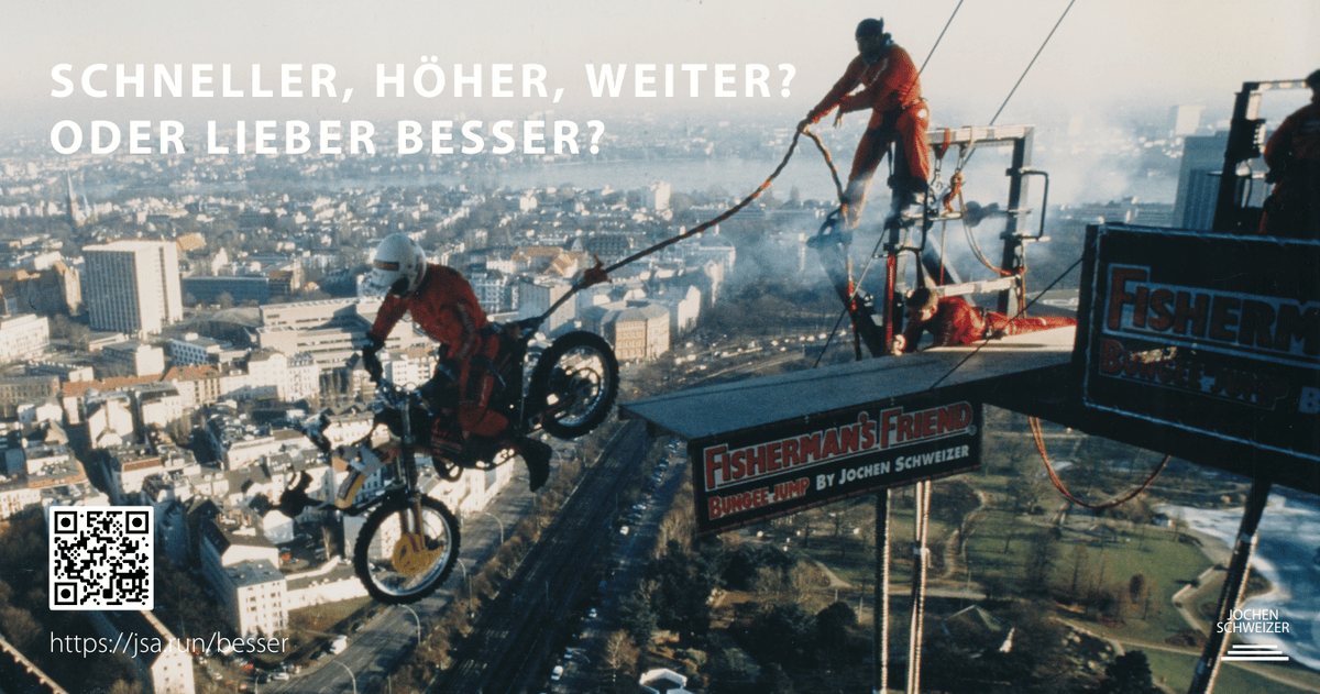 Die Menschen wollen immer mehr. Da stelle ich mir im Blog Jochen Schweizer persönlich doch die Frage, ob es immer schneller, höher und weiter gehen muss oder ob es vielleicht einfach besser sein sollte. Folgt mir im Blog. jochen-schweizer-person.de/schneller-hoeh…
