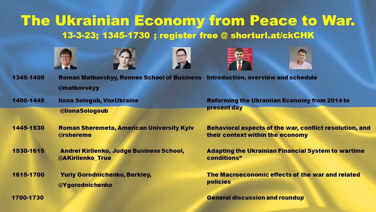 brian lucey (@brianmlucey) on Twitter photo Join an all-star lineup <a href="/matkovskyy/">Roman Matkovskyy</a> <a href="/YGorodnichenko/">Yuriy Gorodnichenko</a> <a href="/AKirilenko_True/">Andrei Kirilenko</a> <a href="/IlonaSologoub/">Ilona Sologoub</a> <a href="/rshereme/">Roman Sheremeta 🇺🇸🇺🇦</a> for a half-day symposium by <a href="/TCDBusiness/">Trinity Business School</a> on the Ukrainian economy
Free, but reg required at ti.to/trinity-busine…
Please RT
#UkraineWar #macroeconomics <a href="/tcddublin/">Trinity College Dublin</a> Join an all-star lineup <a href="/matkovskyy/">Roman Matkovskyy</a> <a href="/YGorodnichenko/">Yuriy Gorodnichenko</a> <a href="/AKirilenko_True/">Andrei Kirilenko</a> <a href="/IlonaSologoub/">Ilona Sologoub</a> <a href="/rshereme/">Roman Sheremeta 🇺🇸🇺🇦</a> for a half-day symposium by <a href="/TCDBusiness/">Trinity Business School</a> on the Ukrainian economy
Free, but reg required at ti.to/trinity-busine…
Please RT
#UkraineWar #macroeconomics <a href="/tcddublin/">Trinity College Dublin</a>
