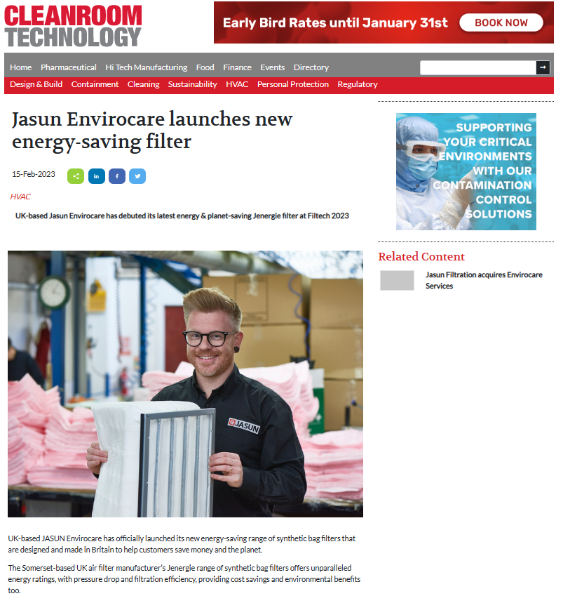 JasunPlc's tweet image. We’ve made the #news again – read all about our new energy saving filter launched at #Filtech2023 this week via @CRTmagazine – a big ‘thank you’ for the coverage! bit.ly/3KhoyT7