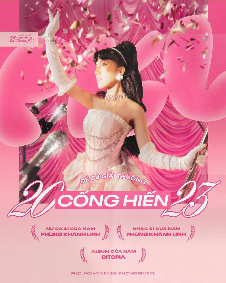💗 ‘CITOPIA’ is nominated for 3 Cống Hiến Music Awards 🥺✨🙏🏻

💿 Album of the Year - CITOPIA 
🎤 Female Artist of the Year - Phùng Khánh Linh
🎼 Songwriter of the Year - Phùng Khánh Linh

#PhungKhanhLinh #HangDiaThoiDai #CITOPIA #giaiconghien2023 #ttvh #thethaovanhoah
