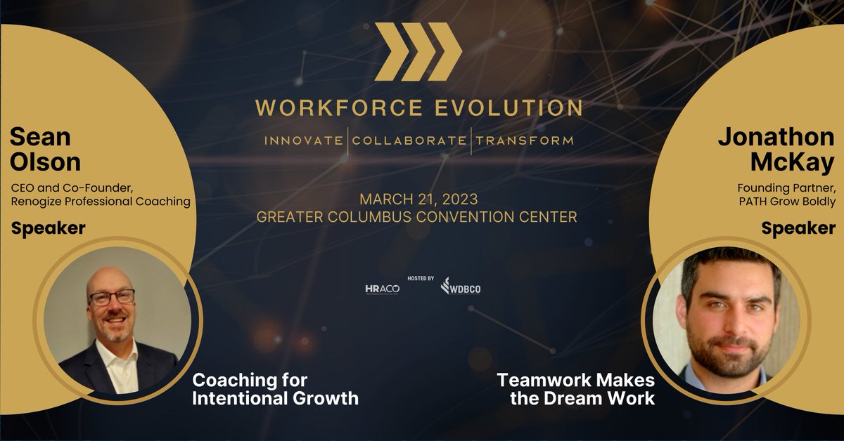 🗝️ Workforce Evolution offers 14 SESSIONS!, including one each from Jonathon McKay of PATH Grow Boldly and Sean Olson of Renogize Professional Coaching. Earn CEUs, too!

👉Tickets - wdbco.org/projects-speci…  

Workforce Evolution is hosted by @OfficialHRACO &amp; <a href="/WDBCentralOhio/">WDBCentralOhio</a>.