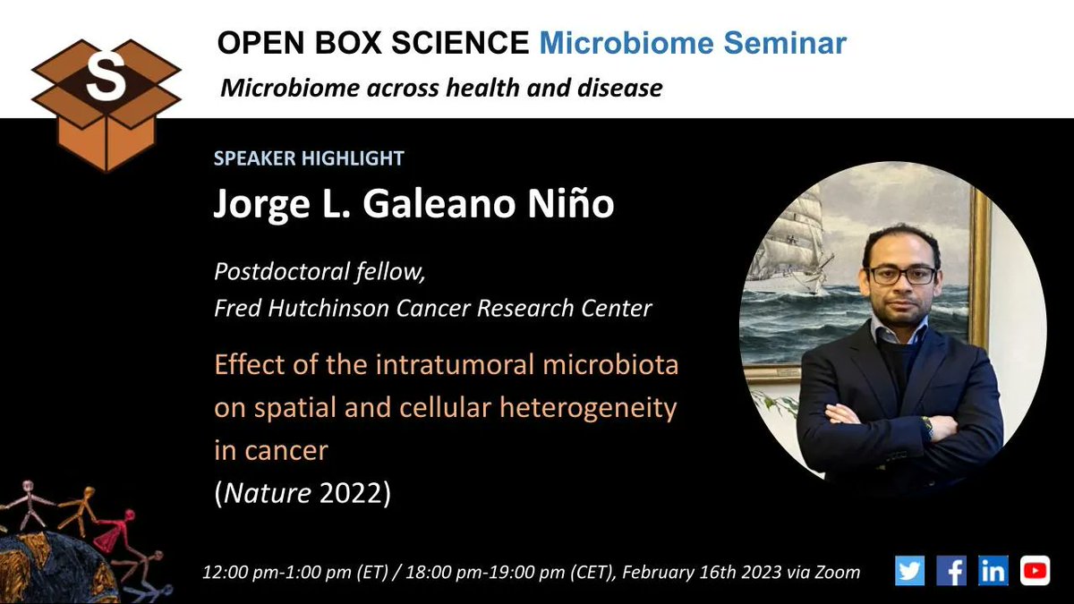 OpenBoxSci's tweet photo. TODAY!!! OBS #Microbiome Seminar  

📆 Thursday, Feb 16, 12 pm PET/6 pm CET  
📌 @MireiaVallesc @nsegata @cibiocm (@CIBIO_UniTrento) 
📌 Jorge L. Galeano Niño @BullmanLab @fredhutch
Moderator: @asalboix 
Register: https://t.co/GVm01yStl6  

#openscience   #microbiota https://t.co/UAW2z1VlhJ