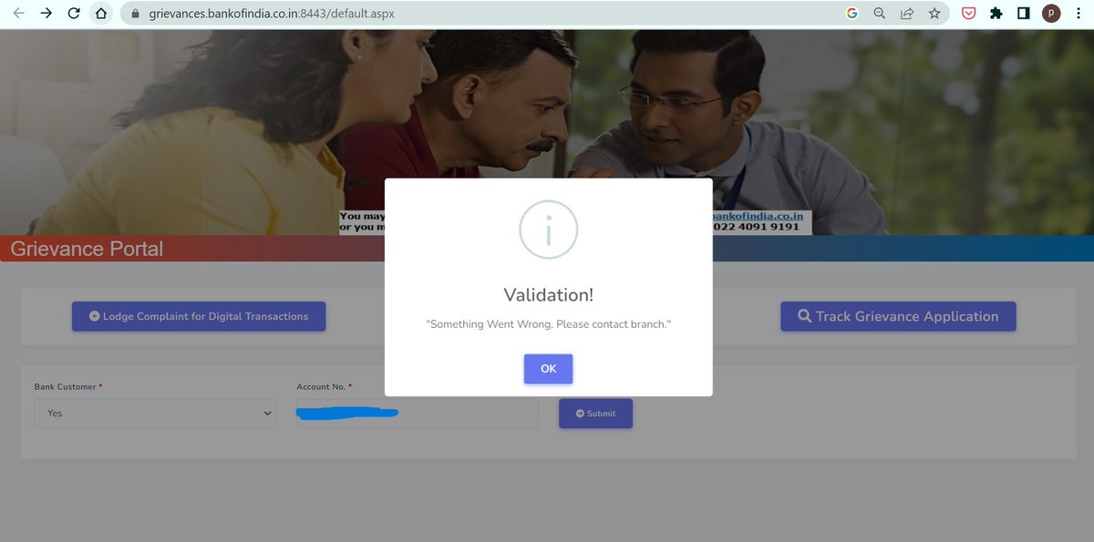 pt0388's tweet photo. Sad state of @BankofIndia_IN's grievance page (see pic below), prevents you from putting a formal and trackable grievance https://t.co/rgQFpBm1GB  @ShaktikantaRBI @RBI @RBIsays @vadhula @swarup_dasgupta @IBA_org_in @ChairmanIba @AmitShah @narendramodi @PMOIndia #fraud_bankofindia https://t.co/2ak9dpu1tq