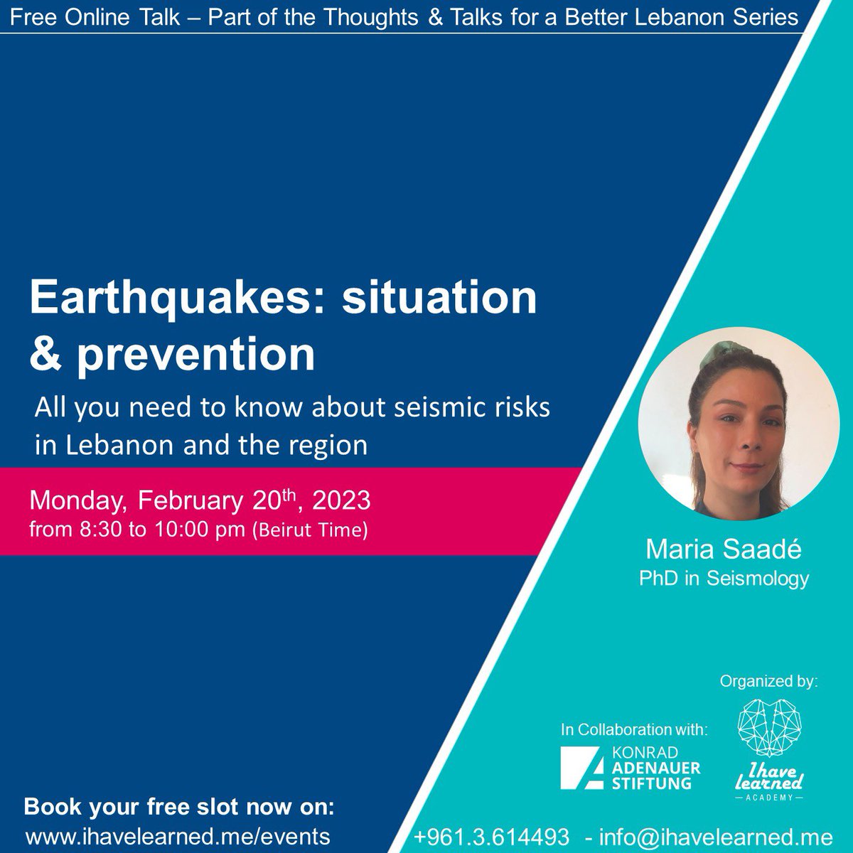 Join us for an informative session covering everything you need to know about earthquakes, from their causes and potential risks in Lebanon and surrounding regions. Book your free slot now on ihavelearned.me/event/earthqua… #earthquake #earthquakeinturkey #earthquakes #seismology #seisme