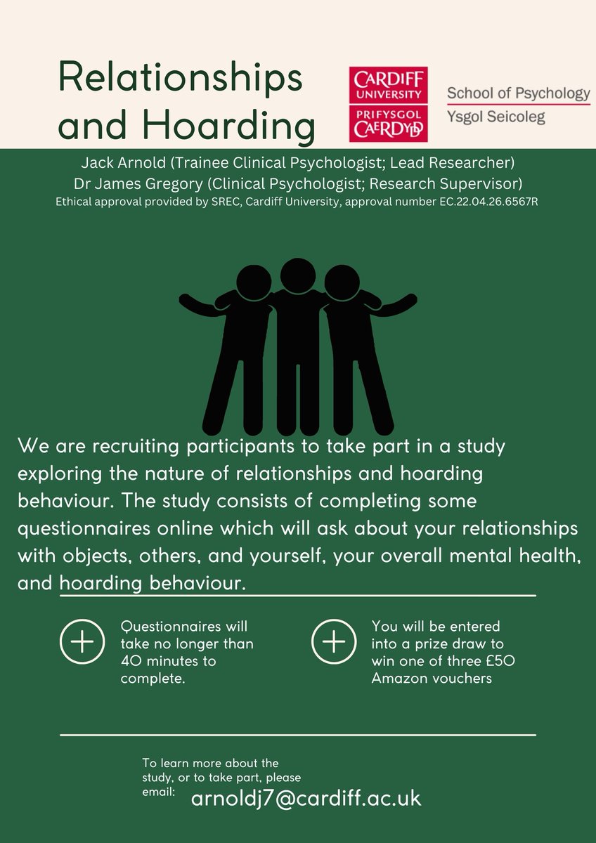 A slight change to the study but I'm still recruiting for participants with OCD and/or Hoarding Disorder and controls. Please contact me if you're interested in taking part.