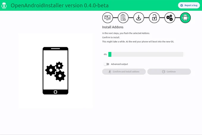 Addons installview of the openandroidinstaller