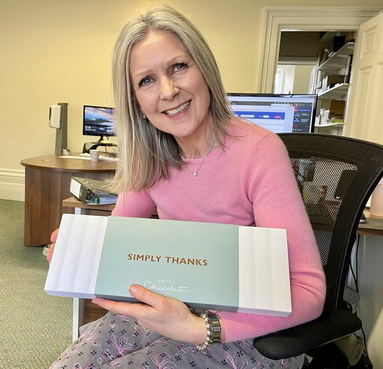 NickGriffithEA's tweet photo. What a lovely surprise from one of our clients this morning!! It’s really brightened up a cloudy February day! 🤩 #cheltenham #property #hotelchocolat https://t.co/6QFb54VVQE