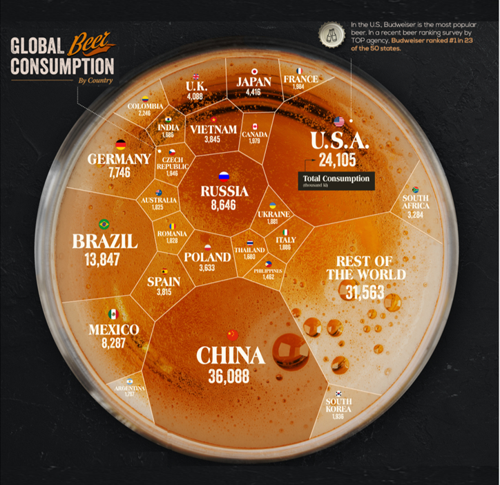 Vai tomar todas no carnaval, né?

O Brasil é o 3º país que mais bebe cerveja no mundo! 

Dados da Kirin Holdings para comparar o consumo global de cerveja por país. 

#geografia #cartografia #estatistica #mapa  #geo #geoinformacao #carnaval #cerveja #beer #cerveza #festa