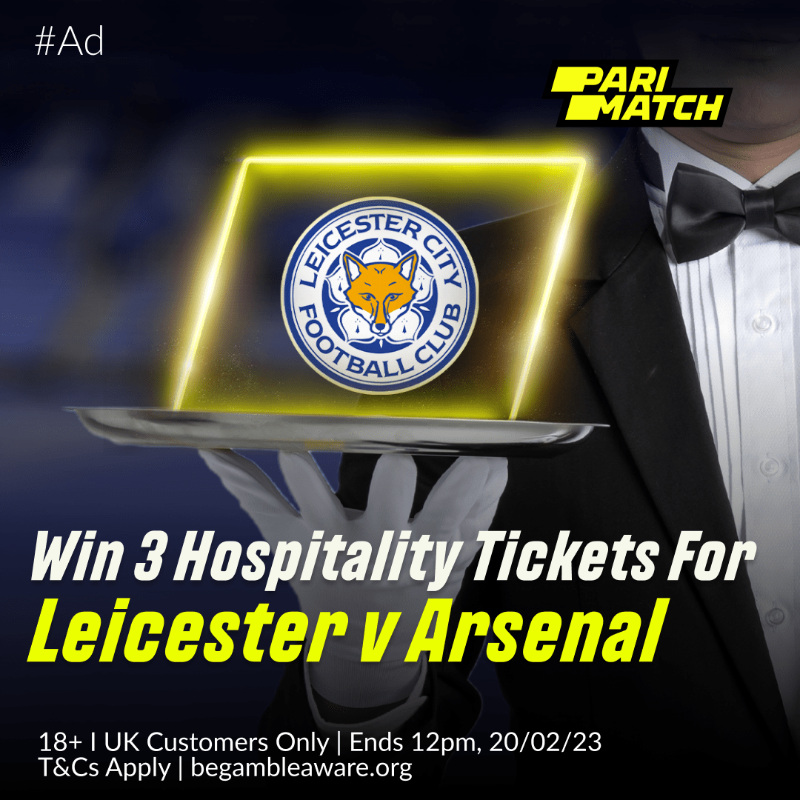 ParimatchUK's tweet photo. 🚨 2 x 3 Leicester tickets up for grabs 🚨

We're giving YOU the chance to WIN 3 hospitality tickets to Leicester v Arsenal, 25th February!

To enter:
📲 Follow @ParimatchUK
🔁 Retweet this post
💬 Reply with #ParimatchLCFC

T&amp;Cs Apply.

#LCFC