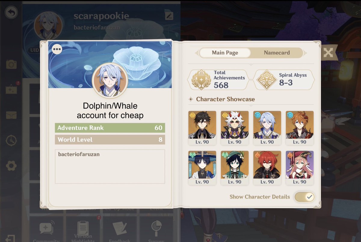 F6TUl's tweet photo. SELLING MY GENSHIN ACCOUNT!:

rfs: inactive, too busy to play

C6 Zhongli
C2 Wanderer, Ayaka, and Hu Tao
Multiple canon weapons
and more! 

Minimum offer of NZ $500

Paypal/Online banking only

Check my media for proof it is my account! 

DM for more pics/details! https://t.co/ze24d7MjDX