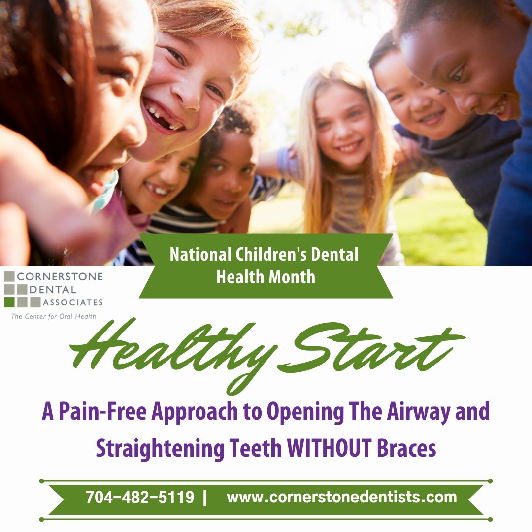 Cornerstone_DDS's tweet photo. The HealthyStart® System is a non-invasive, non-pharmaceutical, pain-free approach to opening the airway and straightening teeth WITHOUT braces! If you feel that your child may benefit from the HealthyStart® System, call us today! #NationalChildrensDentalHealthMonth https://t.co/BQyRvkjrqI