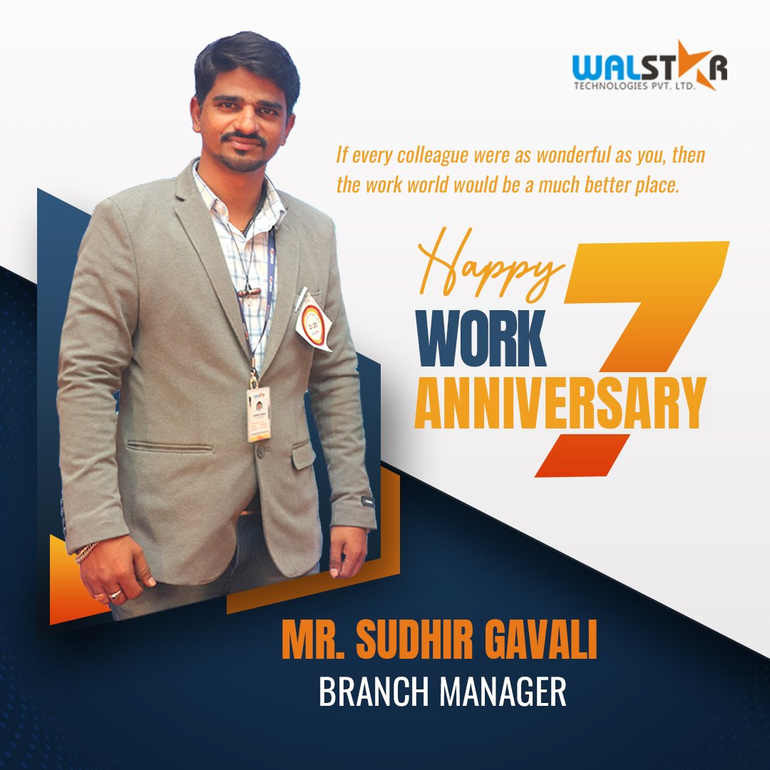 Congratulations and Happy 7th Work Anniversary Sudhir Gavali sir 💐🎉With your expertise and willingness to lead by example, you deserve this recognition 👏👏😊
.
.
.
#7thworkanniversary #WorkAnniversaries #employeappreciation #dedication #inspiration #walstartechnologies