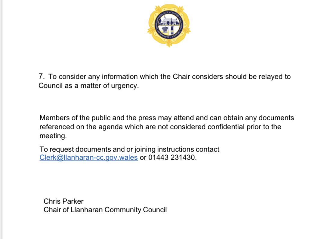 Llanharan_CC's tweet photo. Extra ordinary meeting of the council called for Tuesday, the 21st of February regarding the  Llanharran bypass https://t.co/WP7hGQ7n7N