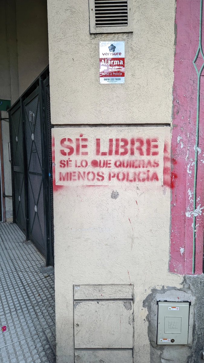"Be free, be whatever you want to be, Except a cop"
Stencil seen in Buenos Aires, Argentina