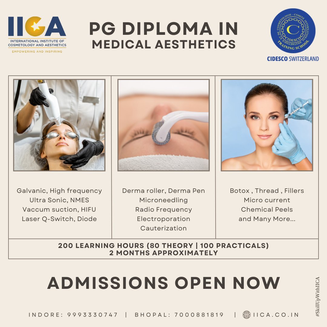 Empower yourself with the skills and knowledge to succeed in the #beautyindustry with our medical aesthetics P.G. diploma course by IICA.

#IICA #cidescointernational #beuatytherapy #injectables #aesthetics #beautyschool #skincareeducation #careerdevelopment #medicalaesthetics