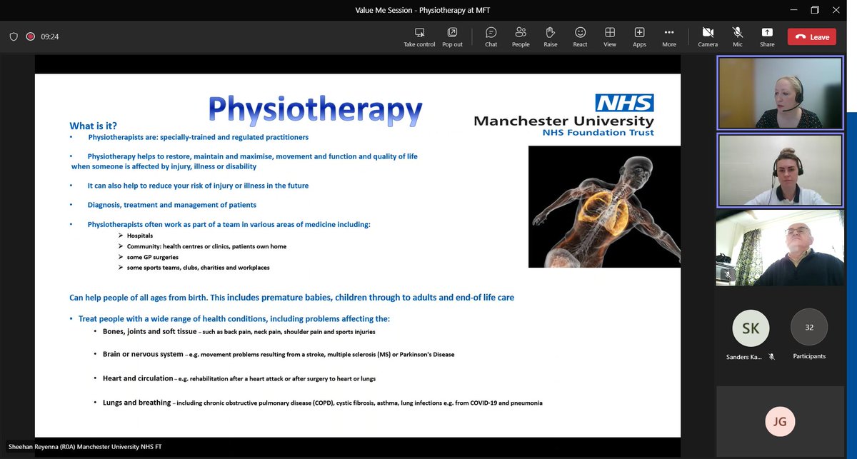 MFTCosting's tweet photo. Fantastic @MFTfinanceproc 'Day in the Life of a Service' #ValueMe session delivered by @Reyenna1  Clinical Lead Respiratory Specialist Physiotherapist &amp; Tess who is an MSK Physiotherapist at @MFTnhs, lots of great detail about how their work helps our patients day in day out https://t.co/IeJVI1Pv7s