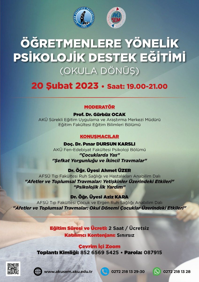 📢📢📢📢📢 EĞİTİM BAŞLIYOR 📢📢📢📢📢 
20 ŞUBAT'TA ÖĞRETMENLERE YÖNELİK PSİKOLOJİK DESTEK EĞİTİMİ  ÜCRETSİZ BİR ŞEKİLDE VERİLECEKTİR !!!!!! 
KATILIMLARINIZI BEKLİYORUZ 📢📢📢📢