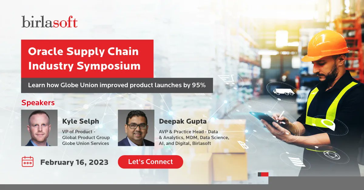 birlasoft's tweet image. We are excited to partner with Oracle &amp;amp; Globe Union Services at the Oracle Supply Chain Industry Symposium 2023 for insightful discussions on supply chain transformation &amp;amp; realizing faster product launches. bit.ly/3lII2FG

#OracleCloud #SupplyChain #MasterDataManagement