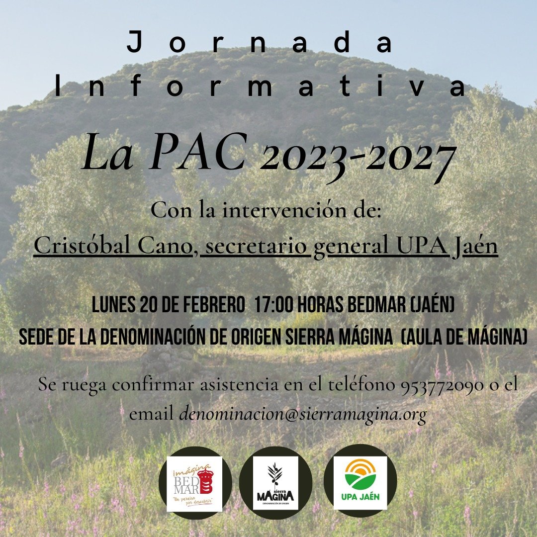 El próximo lunes 20 tendremos una charla informativa sobre la #PolíticaAgrariaComún #PAC a cargo de <a href="/CristobalCano26/">Cristóbal Cano Martín</a> de <a href="/UPAJAEN/">UPA-JAEN</a> para hacer llegar a l@s olivareros los cambios que supone.
Será en nuestra sede de #Bedmar #AuladeMágina
Asistencia libre con inscripción 953772090