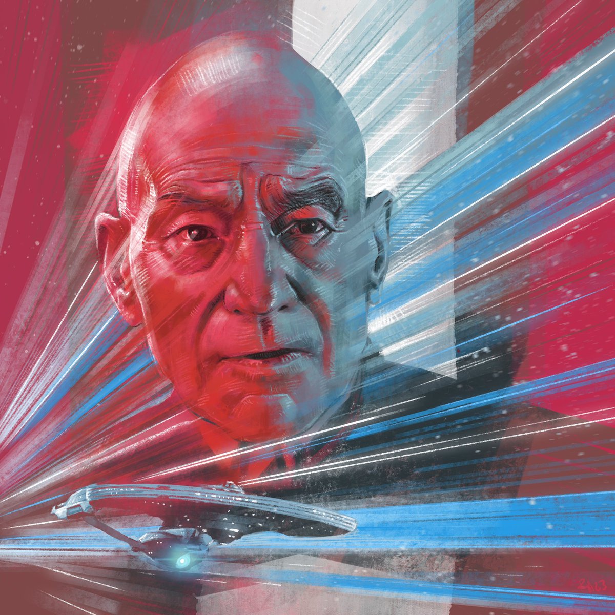 RapscallionArt's tweet photo. To celebrate the release of @StarTrek Picard Season 3, here’s a piece I just finished. Was going for some major Bob Peak vibes with this one! @paramountplus @SirPatStew @TerryMatalas #startrekpicard #StarTrekTNG #season3 #Reunion #alternativemovieposter https://t.co/USQmsaZQ4y
