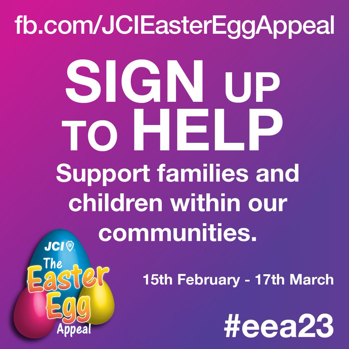 Our JCI Easter Egg Appeal started this week and runs until Friday 17th March... If you can help by running a mini-appeal within your workspace, school or store please register your details on our website eastereggappeal.org.uk/register/ Thank you