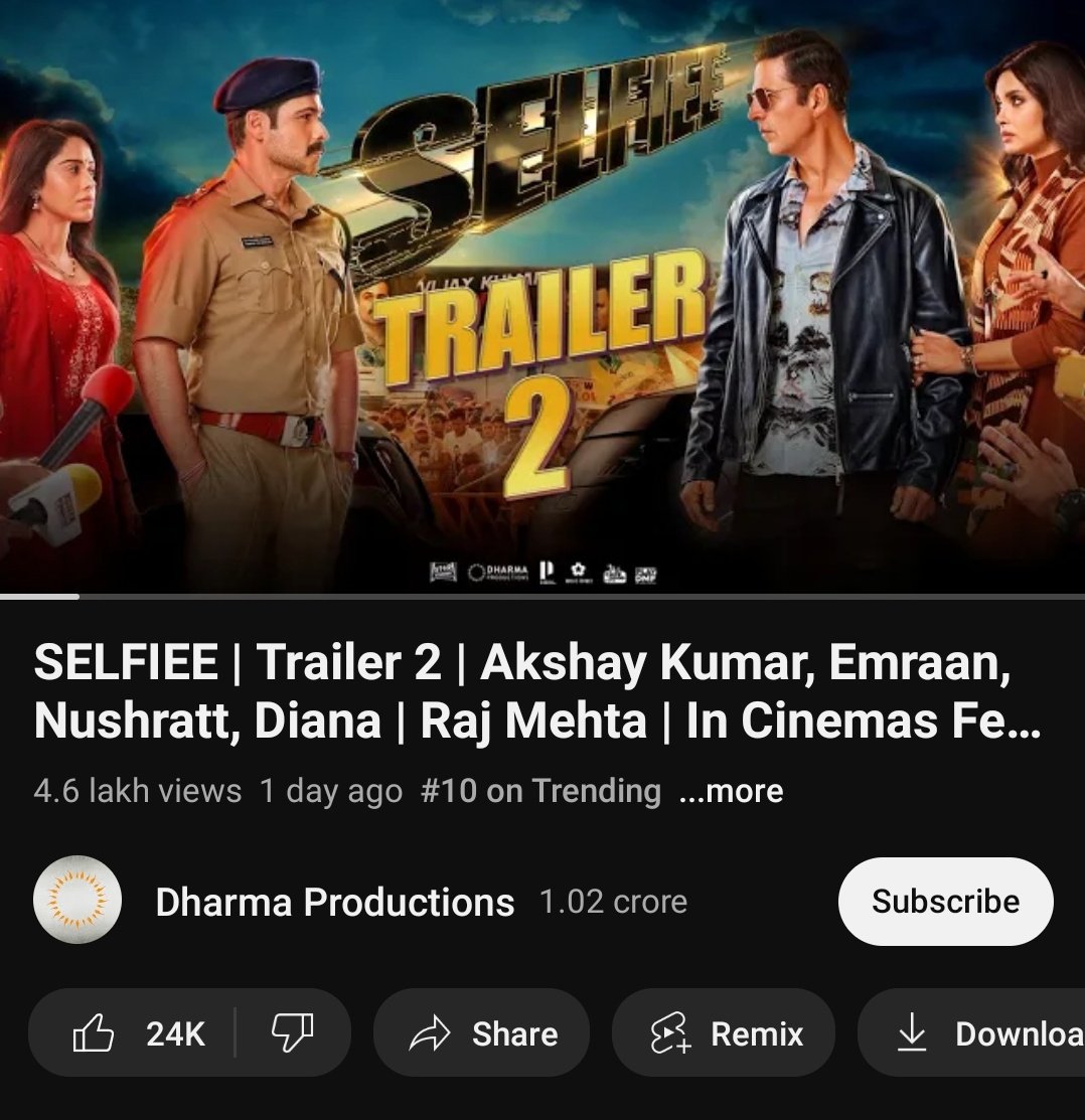 SRKzBruce's tweet photo. Pic 1 : Jhoome jo Pathaan making video is having 10Lakh views in 24hours 🔥

Pic 2 : Selfiee trailer 2 is having 4.6Lakh views in 24 hours 😂

without Ads #AkshayKumar ki aukat 😂😭 https://t.co/NsKUcQxs7J