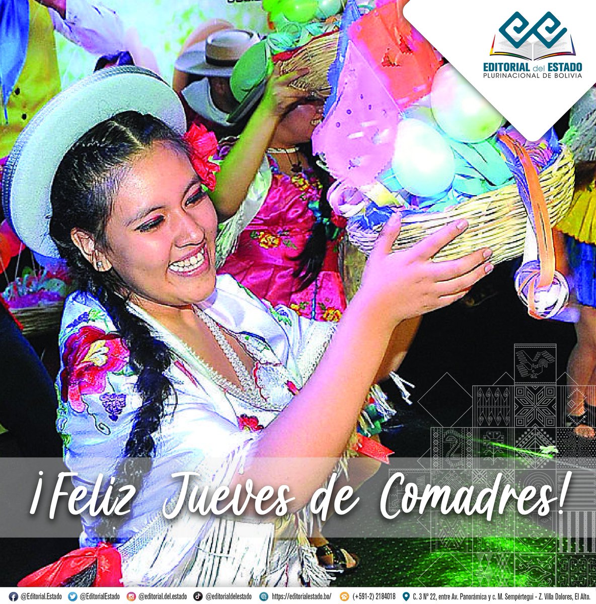 EditorialEstado's tweet photo. Las costumbres y tradiciones de los pueblos son la base de la interculturalidad y la plurinacionalidad, además de su profunda relación con el calendario agrícola que se traduce en nuestras culturas.
 #JuevesDeComadres #EditorialdelEstado #LuchoXBolivia #UnidosRumboAlBicentenario https://t.co/jFKvlWmUyM