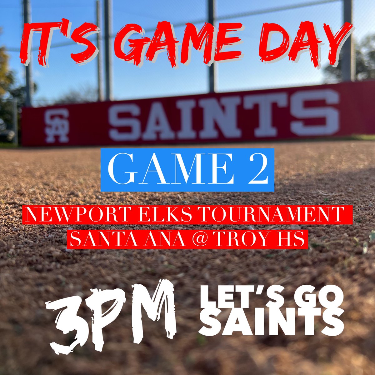 SASaintsBB1's tweet photo. ITS GAME DAY
Game 2 of the Newport Elks Tournament at Troy HS. Santa Ana Saints @ Troy - 3pm 
LET’S GO SAINTS
@OCSportsZone https://t.co/89iXBXuEoc