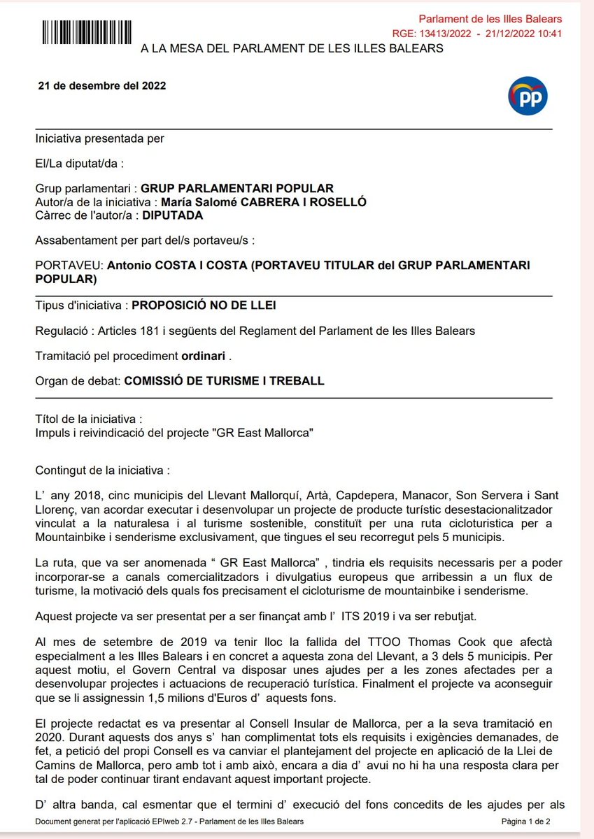salomecr's tweet photo. #Parlamentib aprueba la iniciativa d @ppbalears para desencallar el proyecto de calidad y desestacionalizador, GR EAST MALLORCA rutas cicloturística d 5 municipios d Levante, q lleva 3 años d retraso x la falta d gestión d #ConsellMallorca y falta d impulso d #GovernArmengol https://t.co/g5cAGAtxvG