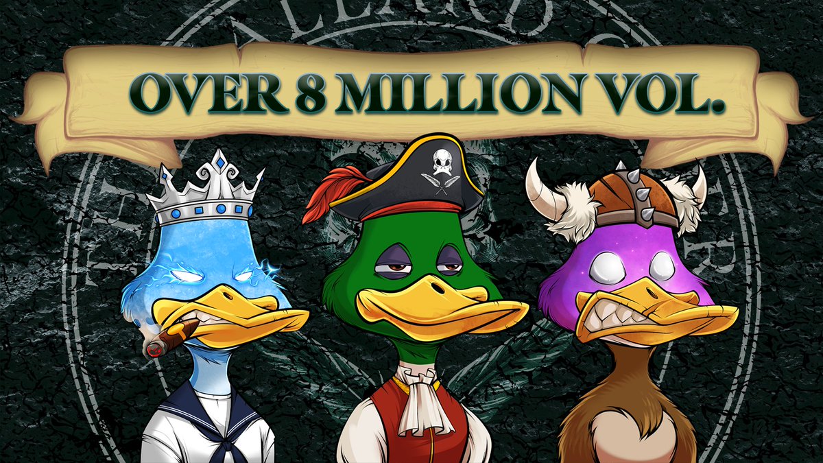 MallardOrder's tweet photo. The Mallard Order would like to thank all of our loyal members for their past support as well as their future adoration. 

Congratulations to our members on helping us hit over 8 Million Vol. traded on the secondary market!

#CNFTProject #CardanoNFT #CNFTCommunity #MallardUP #RestoringOrder