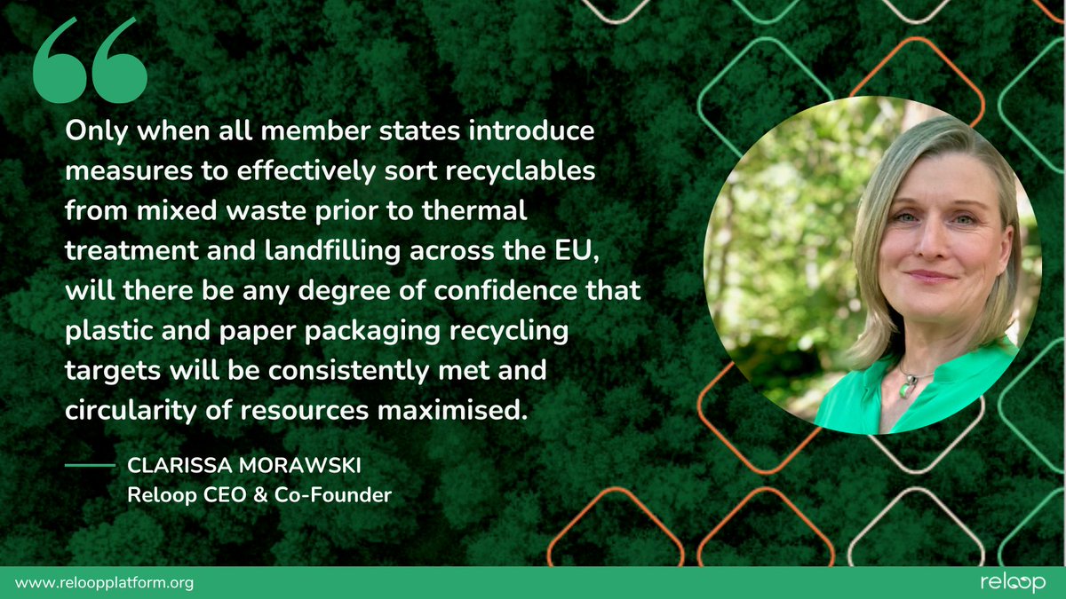 reloop_platform's tweet image. A message from our CEO Clarissa Morawski regarding the release of our latest report on #MixedWasteSorting with @zerowasteeurope:

Download it here 👇reloopplatform.org/mixed-waste-so…