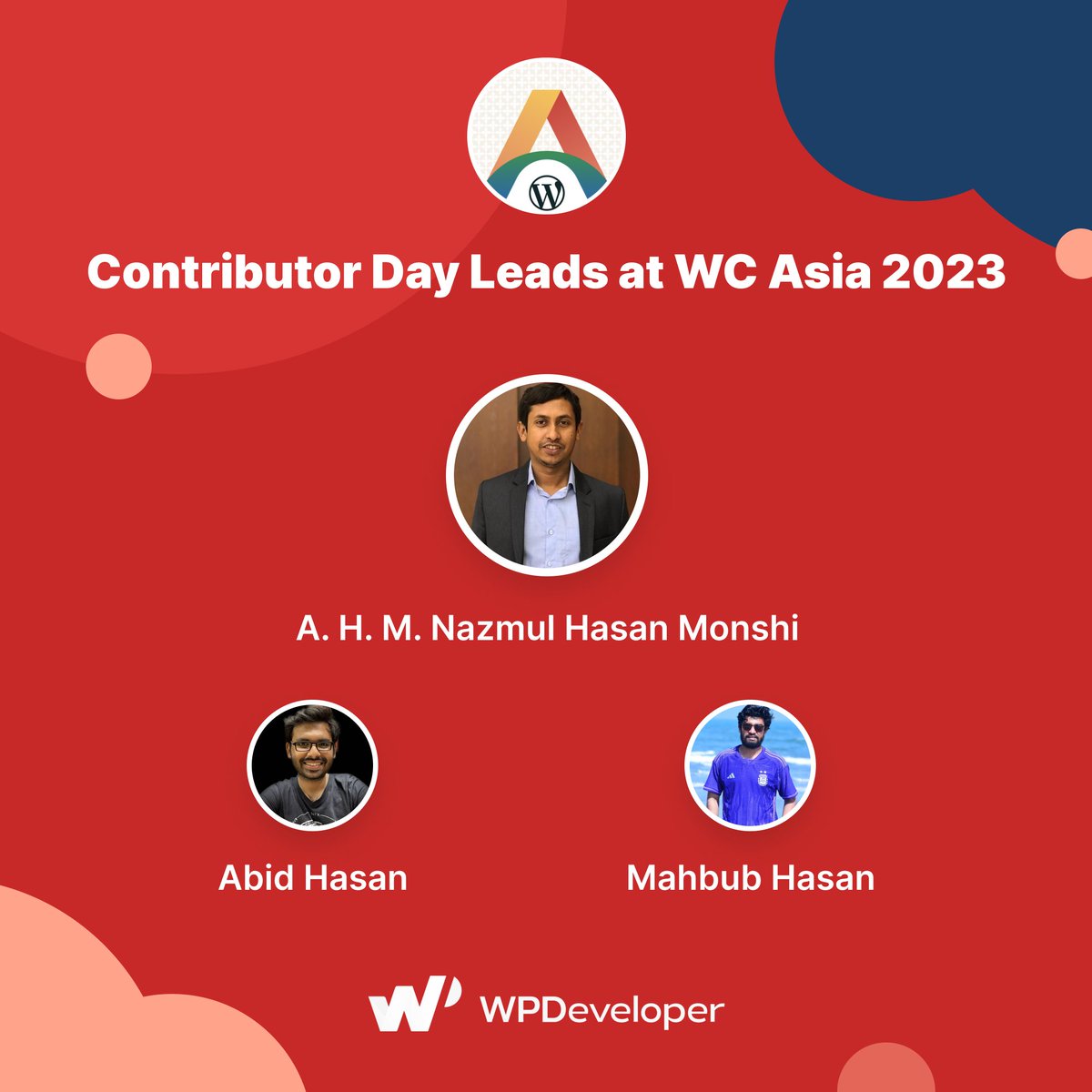 WPDevTeam's tweet image. BIG shoutout to our super energetic &amp;amp; talented teammates for being the Contributor Day Table Leads at @WordCampAsia 2023. 👏 

You are making us all proud! 🥳
If you are attending the Contributor Day tomorrow, don’t forget to join! 
 
#WCAsia #WPDeveloper