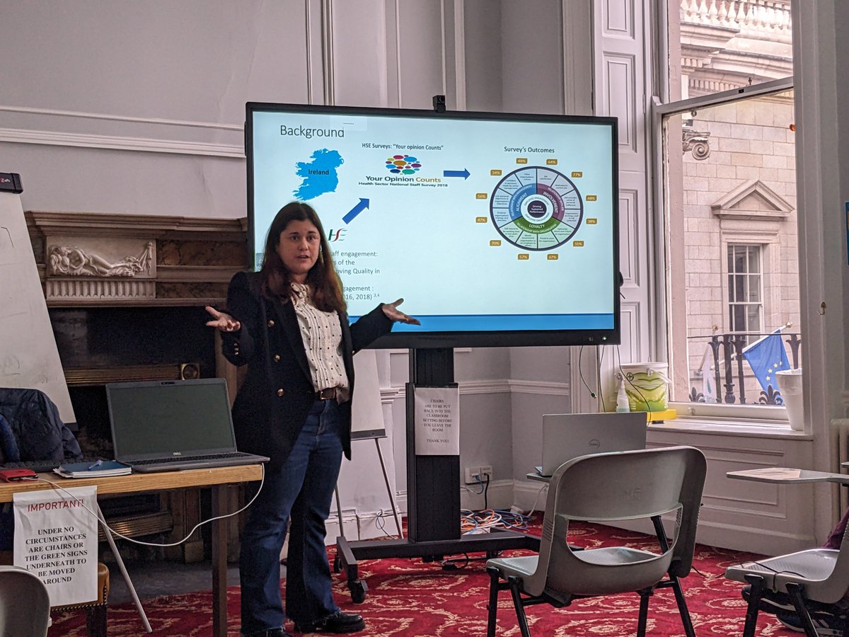 TCDhpm's tweet photo. We'd a great lunchtime seminar yesterday w our own @AlmirallSanchez presenting on her @SPHeREprogramme PhD research. Brilliant analyses of HSE staff satisfaction surveys to understand what matters to healthcare workers 👏  Publications coming - watch this space! #ThisIsTrinityMed https://t.co/UFjOKoLhhM
